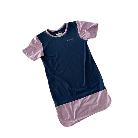 COLUMBIA- GIRLS M 10/12- Navy Purple SHORT SLEEVE ROUND NECK DRESS W/ POCKET - Picture 1 of 6